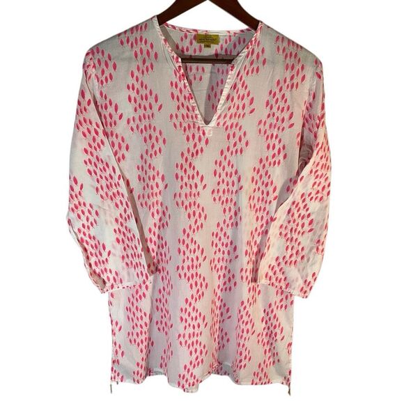 Roberta Roller Rabbit Beach Cover Up Medium White Pink Fish - Picture 1 of 13